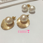 *♡2way一粒パールとスターダストプレートピアス♡*