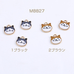 M8827-2 18個 レジンチャーム 猫チャーム カン付き 10×11mm ゴールド  3 X（6ヶ）