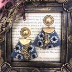 刺繍リボンのヴィンテージイヤリング✳︎グレー×ゴールド