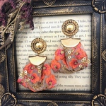 ヴィンテージ風刺繍リボンイヤリング✳︎オレンジ×ゴールド
