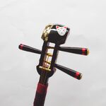 かんざし「三味線」漆黒/臙脂色（矢絣）狐面