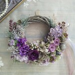 Lune Bonheur＜violet＞＊ハーフムーンリース＊プリザーブドフラワー＊お花＊ギフト＊結婚祝い＊新築祝い＊お誕生日祝い＊クリスマスリース