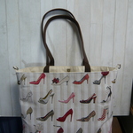 yum様オーダー品：フランスジャカード生地　「タロン・エギュイーユ」仕切り付きトートバッグ(こげ茶）