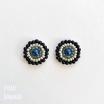 ピアス／イヤリング  circle◯⚪︎blue.green＊ビーズ刺繍