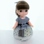 ワンピース&ヘアゴムセット　フレンチスリーブ　紺パッチスカート　　メルちゃん　ソランちゃんサイズ　服