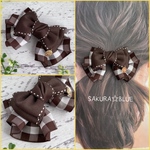 フリルが可愛い♡ステッチ&ギンガムチェックリボンのヘアアクセ  ショコラ