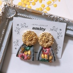 《刺繍リボン》ボタンピアス・イヤリング　プチ