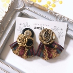 《フランス製リボン》ボタンピアス・イヤリング