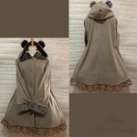 1点物*クマ耳 フード Aライン コート ★フリース モカベージュ×ブラウン ファー(即納品)