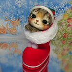猫11◎サンタブーツに入ったキジトラちゃん◎羊毛フェルト ネコ クリスマス♪猫雑貨 置物