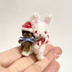 ミニチュア モールアート クリスマスうさぎちゃんと豆クマちゃん テディベア モールベア Tamubear