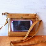 【azarashi74様専用】透明ポケットに入れたままスマホが操作できるスマホポシェット/11号帆布　キャメル