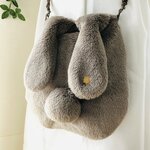 【大】新色アッシュブラウン【もふもふ】うさぎポシェット