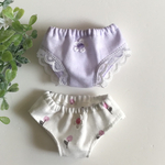 26cm人形用服　(パープルレースと小さなお花)パンツ2枚セット　ドールパンツ