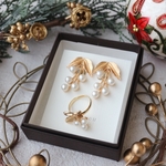 Pearl&Botanical Xmas Gift Box  ［限定カラー　パールの実フェミニンボタニカルイヤリングorピアス&フリーサイズリング2点セット］クリスマスコフレ  コフレ