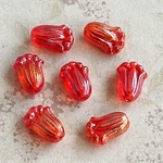 【12x8㍉ 14個】チューリップ＊Aurora red＊チェコビーズ＊レッド＊赤＊オーロラ＊AB＊花＊フラワー＊蕾
