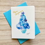 🎄透明水彩画「ふんわりブルークリスマス」2枚セット　北欧クリスマスミニカード　 イラスト　クリスマス　クリスマスツリー　クリスマスカード　雪　冬　バースデーカード　クリスマス🎄