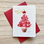 🎄透明水彩画「ふんわりレッドクリスマス」2枚セット　北欧クリスマスミニカード　 イラスト　クリスマス　クリスマスツリー　クリスマスカード　雪　冬　バースデーカード　クリスマス🎄