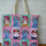 USA生地　花ネコマチなしショッピングバッグ