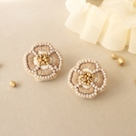 ビーズ刺繍＊ブラウンベージュflowerピアス