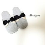 blackbeigeリボンスリッパ グレーボーダー