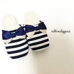navybeigeリボンスリッパ  marine