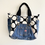 オーバーオールトートBag（水玉&デニムリメイク）夜空に月と星