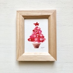 🎄透明水彩画「ふんわりレッドクリスマス」北欧イラストミニ額 クリスマスプレゼント　クリスマスギフト　クリスマスインテリア　プチギフト クリスマスツリー　クリスマス🎄