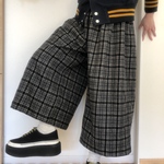 ゆったりスッキリ☆楽ちんガウチョ◆ウール混ダークグレーチェック柄