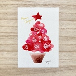 🎄透明水彩画「ふんわりレッドクリスマス」北欧イラストポストカード２枚セット クリスマスカード　クリスマスプレゼント　クリスマスギフト　クリスマス　クリスマスツリー🎄