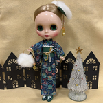 ブライス🎄クリスマス着物セット👘紺🎁プレゼント柄