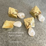 ４pcs(2pair)★retro style pierce・pearl drop（ピアスパーツ）