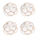 (白4個・15ｍｍ)  花 カボション デコーパーツ 大ぶり 貼り付け パール付き カメリア 花 バラ メタルパーツ クラフト 材料 資材 アクセサリー ビーズ チャーム 多用途 金属 