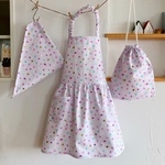 110～130☆Cuteなラベンダー☆ラメ入り水彩ドットのキッズ 子供エプロン３点セット☆korima.