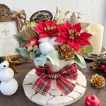 ナチュラル木製ポットのノエルポインセチアXmasアレンジメント　☆1点のみ☆