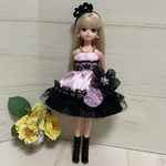 リカちゃんミニドレス　ピンク×黒