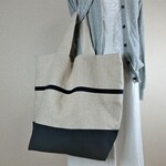 たっぷりマチの大きなトートバッグ＊XL＊やわらかラミーリネン×帆布（紺）