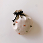 【手刺繍】ハートの刺繍のまんまる巾着【くすみカラー】