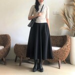 スウェット素材ロングフレアースカート♪黒