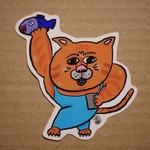 #212  中くらいのステッカー『魚持ちのマッチョ猫』
