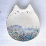 猫皿 『水色パターン』イッチン画　ラージサイズ