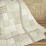 ガーゼキルトケット [M] 87×102cm (パッチワーク、グレーMix・ライン入り) お昼寝ケット／大人用ひざ掛けサイズ