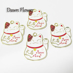 【D-0568】5pcs　まねき猫　花柄　30×25mm　ホワイト　チャーム