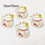 【D-0569】5pcs　まねき猫　桜模様　　30×25mm　ホワイト　チャーム