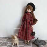 22cmドール☆セットアップ　赤チェック