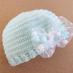 チュールリボンつきニット帽＜アイスミント＞ for Kids