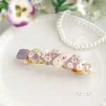 ◆かすみ草◆お花とパールのフェミニンなバレッタ＊くすみパープル