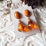 七宝焼 ベッコウドロップ♡ オーバルピアス/イヤリング　～Camel～