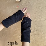 🌟capella🌟 ブーケ刺繍が華やかに〜豪華なモチーフがステキなハンドウォーマー　温活♪ 外カフェ　使いやすい黒