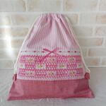 体操着袋（スモック刺繍 ピンクストライプ）スモッキング
